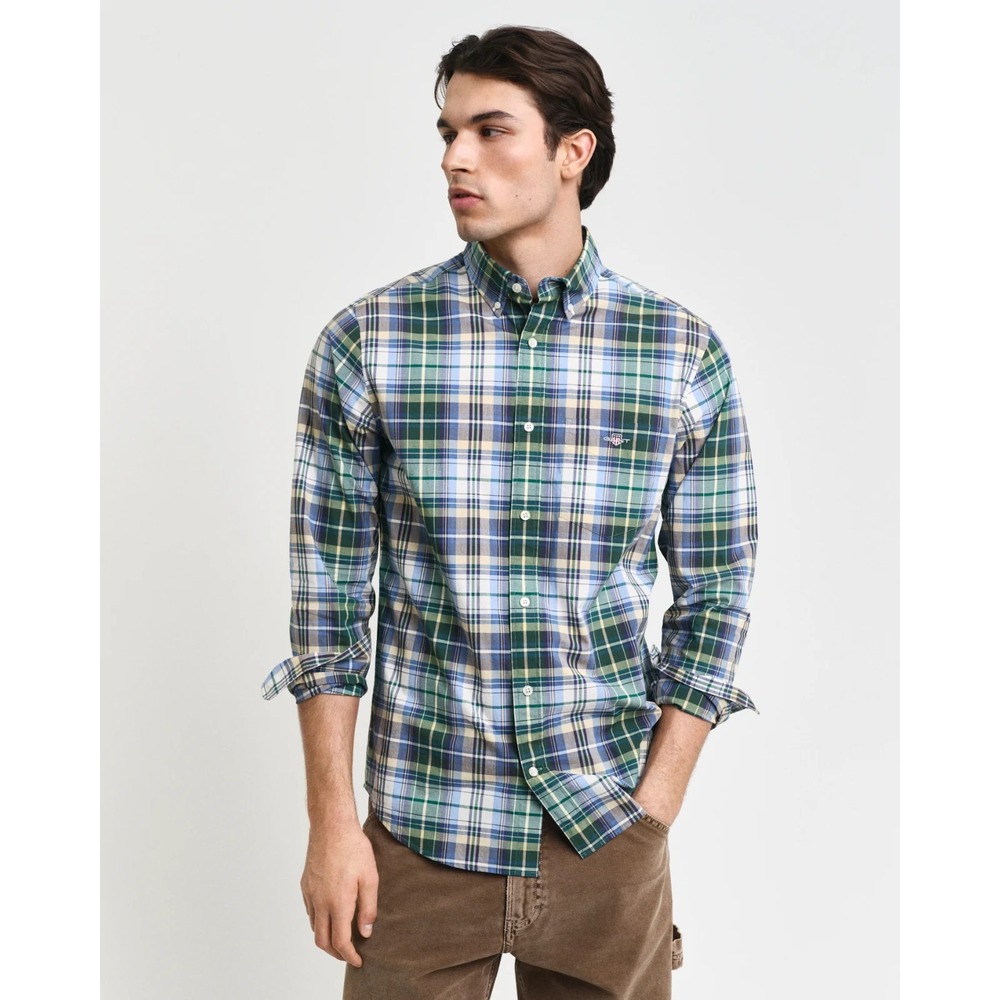 J Crew Flex Washed Green Tartan Check Button Down Long Sleeve Preppy Shirt MenXL